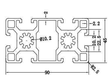 45*90 Custom Metal Shared Industrial Aluminium Alloy Aluminum Extrusion Profile